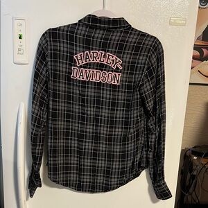 Harley-Davidson Black and Pink Plaid Shirt Breast Cancer Edition